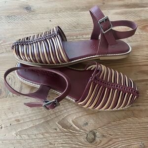 Free People Frankie Fisher flat burgundy and beige sandals
